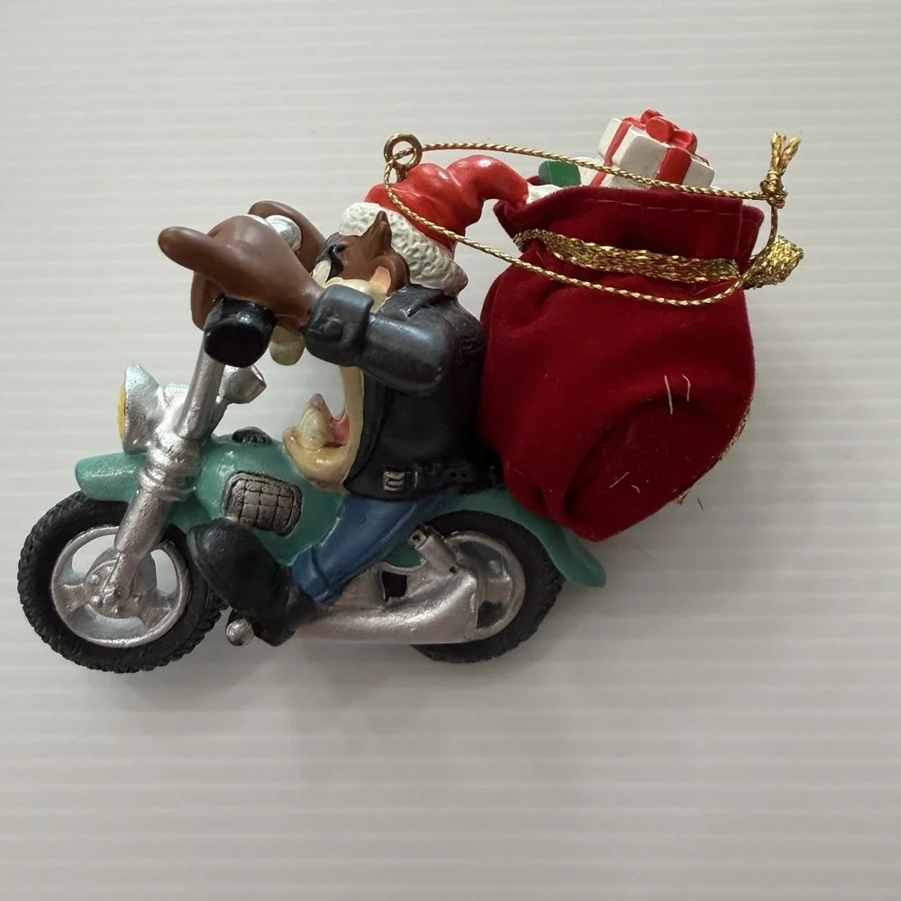 Vintage Looney Tunes Christmas Ornament Taz Riding Motorcycle Biker Holiday